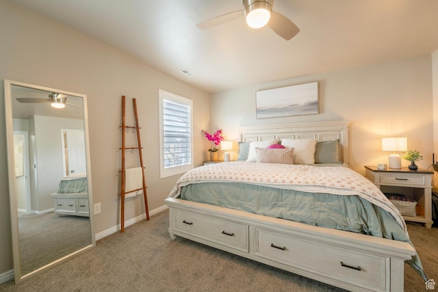 4947 W Calton Ln, South Jordan, UT 84009 - bedroom featuring visible vents, ceiling fan, baseboards, and carpet floors