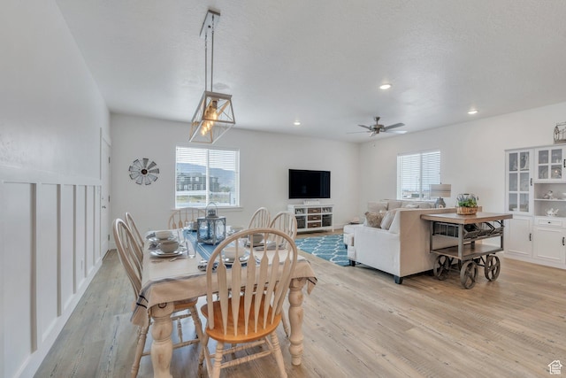 3498 N Delta St, Eagle Mountain, UT 84005 - dining room with light wood-style floors, recessed lighting, and ceiling fan