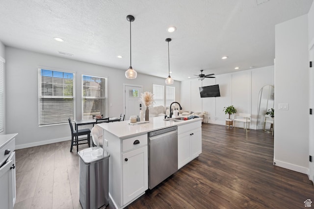 11412 S Regalstone Dr, South Jordan, UT 84009 - kitchen featuring a sink, ceiling fan, light countertops, dark wood-style floors, and stainless steel dishwasher
