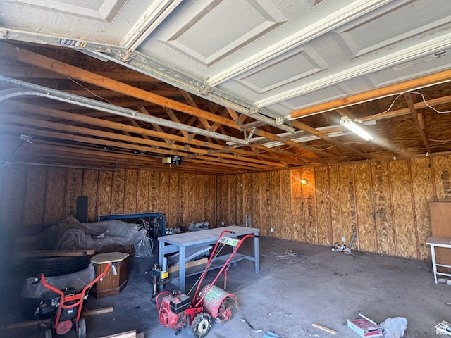 garage with wooden walls
