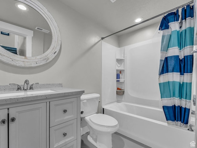 13952 S Indian Ln E, Herriman, UT 84096 - bathroom with shower / bath combo with shower curtain, toilet, vanity, tile patterned flooring, and recessed lighting
