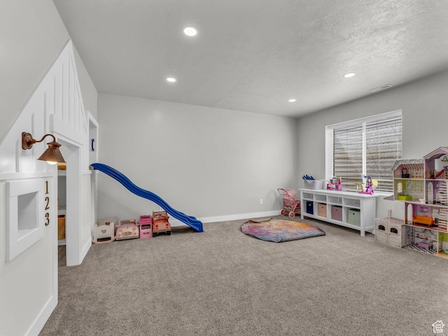 13952 S Indian Ln E, Herriman, UT 84096 - playroom featuring carpet flooring, recessed lighting, a textured ceiling, and baseboards
