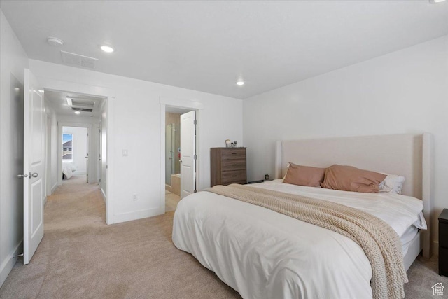 574 W 500 N, Smithfield, UT 84335 - bedroom with visible vents, baseboards, attic access, recessed lighting, and light carpet
