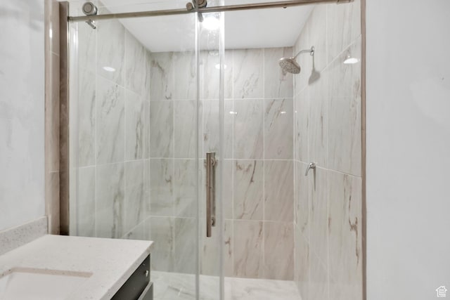5103 W S Jordan Pkwy, South Jordan, UT 84009 - bathroom featuring a marble finish shower and vanity