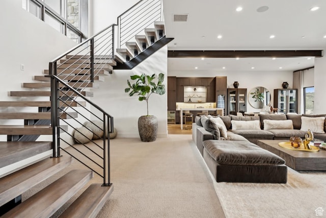 4014 Aspen Camp Loop, Park City, UT 84098 - living area featuring recessed lighting, visible vents, stairway, and light colored carpet