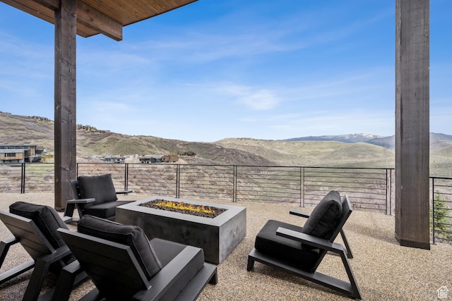 4014 Aspen Camp Loop, Park City, UT 84098 - view of patio with an outdoor fire pit and a mountain view
