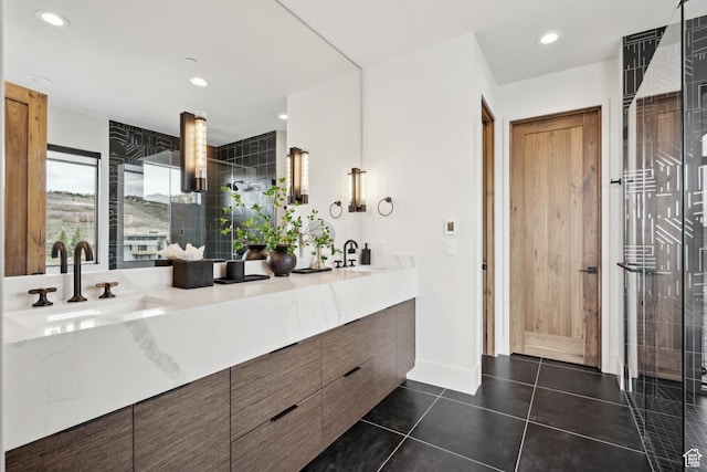 4014 Aspen Camp Loop, Park City, UT 84098 - bathroom featuring double vanity, recessed lighting, tile patterned flooring, and a sink