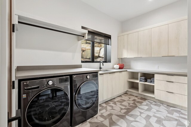 4014 Aspen Camp Loop, Park City, UT 84098 - clothes washing area featuring light floors, separate washer and dryer, cabinet space, and a sink