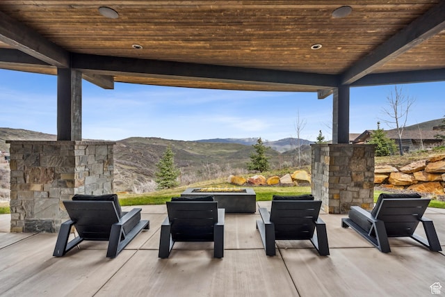 4014 Aspen Camp Loop, Park City, UT 84098 - view of patio featuring an outdoor living space with a fire pit and a mountain view