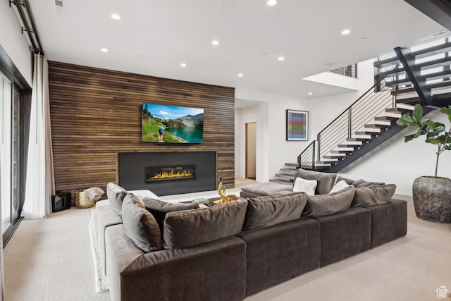 4014 Aspen Camp Loop, Park City, UT 84098 - carpeted living room with recessed lighting, stairway, and a glass covered fireplace