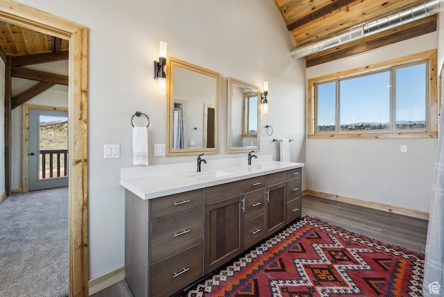 46997 W Thunder Ridge Rd, Fruitland, UT 84027 - full bath featuring a sink, wooden ceiling, and baseboards