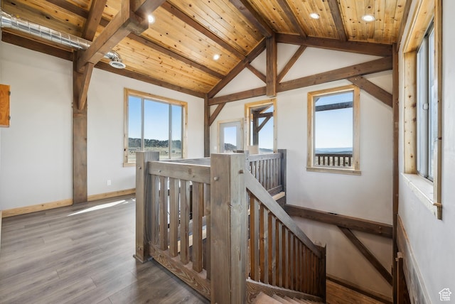 46997 W Thunder Ridge Rd, Fruitland, UT 84027 - stairs featuring wood ceiling, lofted ceiling with beams, baseboards, recessed lighting, and wood finished floors