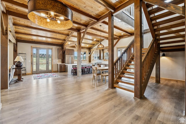 46997 W Thunder Ridge Rd, Fruitland, UT 84027 - stairs with wood ceiling, wood finished floors, lofted ceiling with beams, and baseboards
