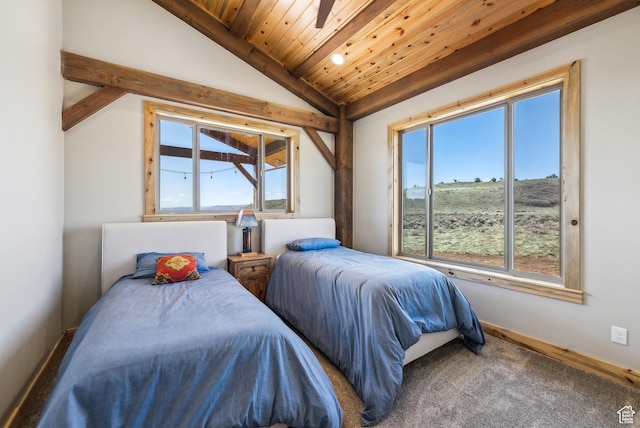 46997 W Thunder Ridge Rd, Fruitland, UT 84027 - carpeted bedroom featuring wood ceiling, vaulted ceiling, and baseboards
