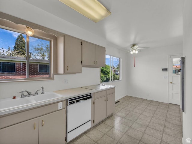 8323 S Adams St, Midvale, UT 84047 - kitchen featuring white dishwasher, a ceiling fan, a sink, and light countertops