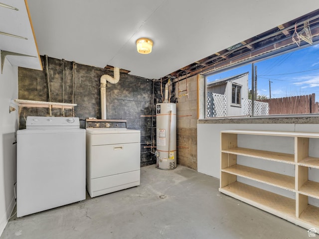 8323 S Adams St, Midvale, UT 84047 - basement with water heater, washing machine and clothes dryer, and concrete block wall