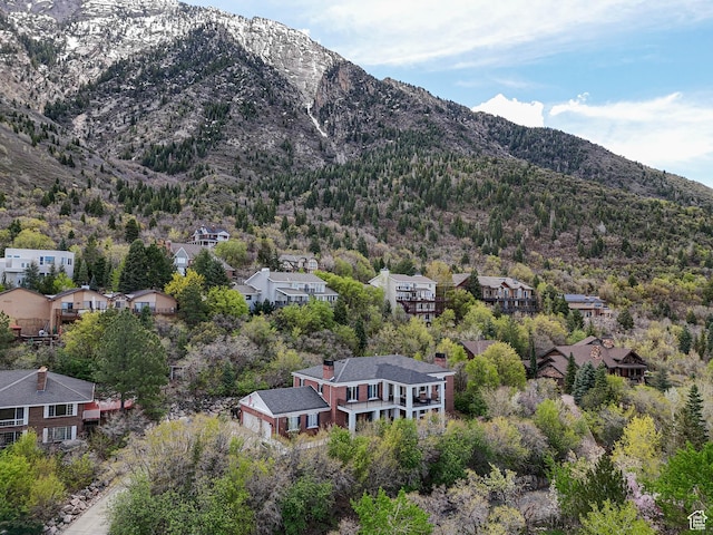 aerial view with a mountain view and a residential view