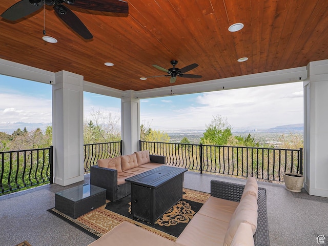 view of patio / terrace with an outdoor hangout area and a ceiling fan
