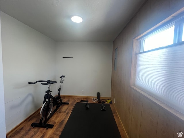 240 S 100 E, Logan, UT 84321 - workout area with dark wood-style flooring and baseboards