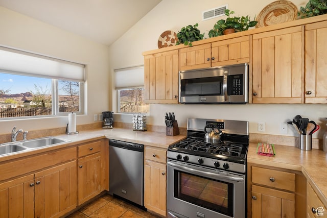 3686 S Spanish Valley Dr Unit W-4, Moab, UT 84532 - kitchen featuring vaulted ceiling, light countertops, stainless steel appliances, and a sink