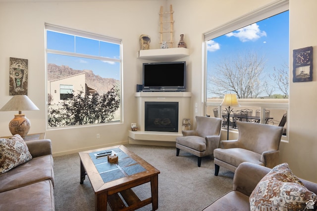 3686 S Spanish Valley Dr Unit W-4, Moab, UT 84532 - carpeted living area with baseboards and a glass covered fireplace