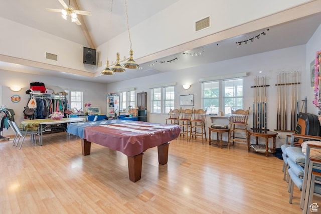 54 Cottonwood Ln, Hurricane, UT 84737 - game room with visible vents, light wood-type flooring, pool table, and vaulted ceiling