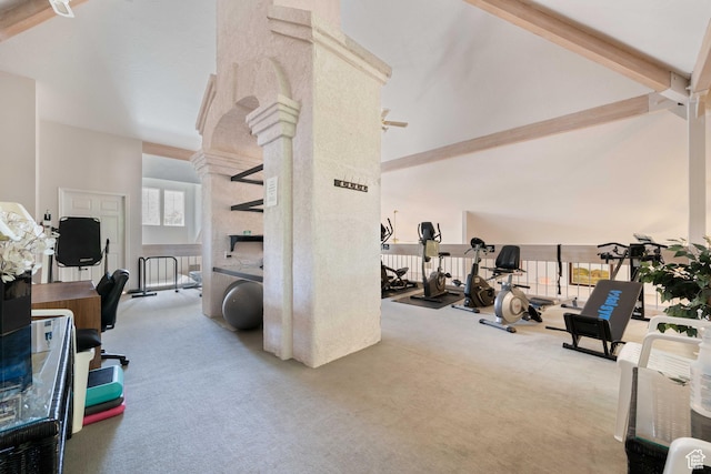 54 Cottonwood Ln, Hurricane, UT 84737 - interior space featuring high vaulted ceiling, carpet floors, and a fireplace