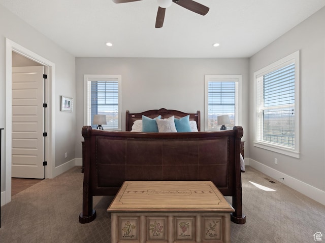 641 W 500 S, Midway, UT 84049 - carpeted bedroom featuring baseboards, recessed lighting, and a ceiling fan