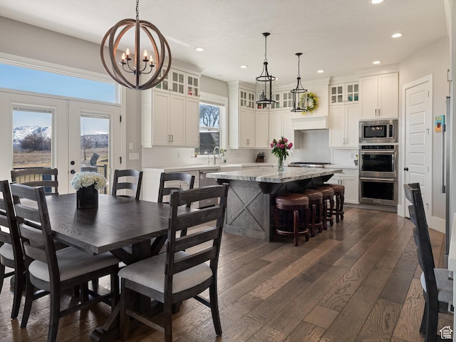 641 W 500 S, Midway, UT 84049 - dining room with a chandelier, recessed lighting, dark wood-style floors, and french doors