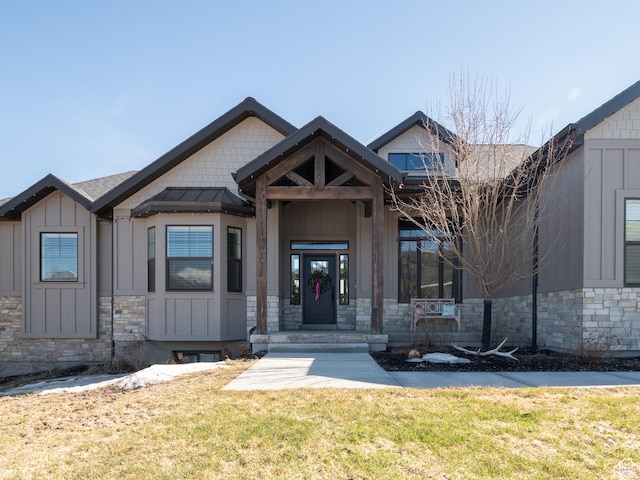 641 W 500 S, Midway, UT 84049 - view of front of home featuring board and batten siding, stone siding, and a front yard