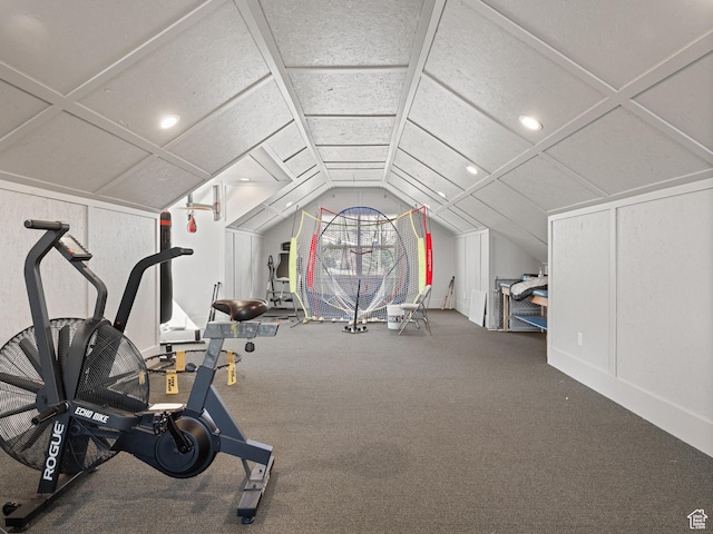 641 W 500 S, Midway, UT 84049 - exercise area with lofted ceiling, carpet floors, a decorative wall, and recessed lighting