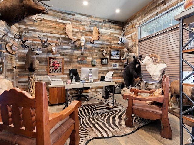 641 W 500 S, Midway, UT 84049 - office area with wooden walls, wood finished floors, and recessed lighting