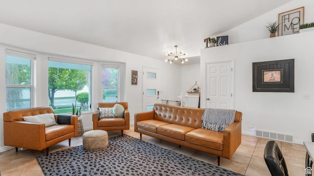 5394 W Shaggy Peak Dr, Riverton, UT 84096 - living area featuring baseboards, visible vents, light tile patterned floors, and a notable chandelier