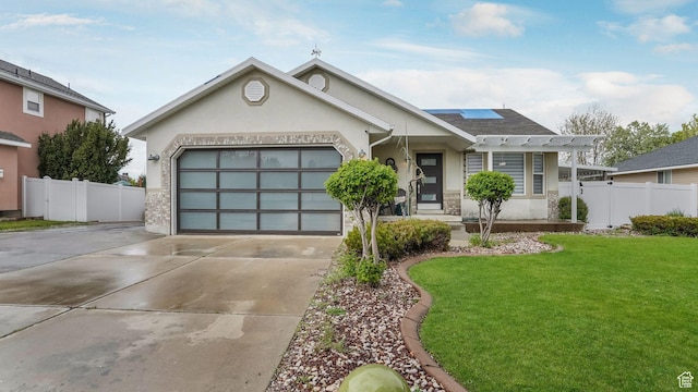 5394 W Shaggy Peak Dr, Riverton, UT 84096 - ranch-style home with fence, a front lawn, and stucco siding