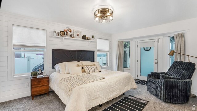5394 W Shaggy Peak Dr, Riverton, UT 84096 - bedroom featuring multiple windows, access to outside, carpet, and a fireplace