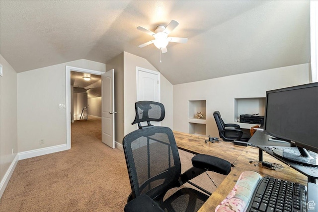 388 E 1060 S, Ivins, UT 84738 - office space featuring built in shelves, ceiling fan, vaulted ceiling, baseboards, and light colored carpet