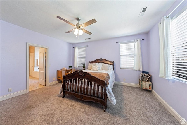 388 E 1060 S, Ivins, UT 84738 - bedroom with visible vents, baseboards, carpet, a ceiling fan, and ensuite bath