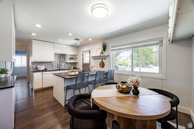 1151 E Chevy Chase Dr, Murray, UT 84117 - dining space with baseboards, recessed lighting, visible vents, and dark wood-style flooring