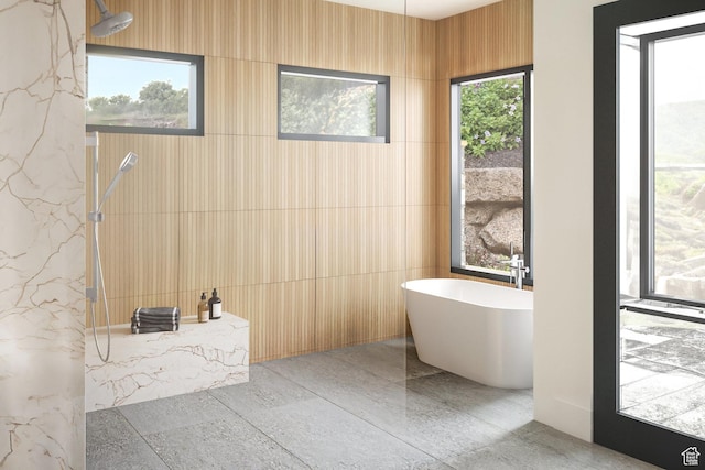 2177 E Notch Cir Unit 354, Heber City, UT 84032 - bathroom featuring a marble finish shower and a soaking tub