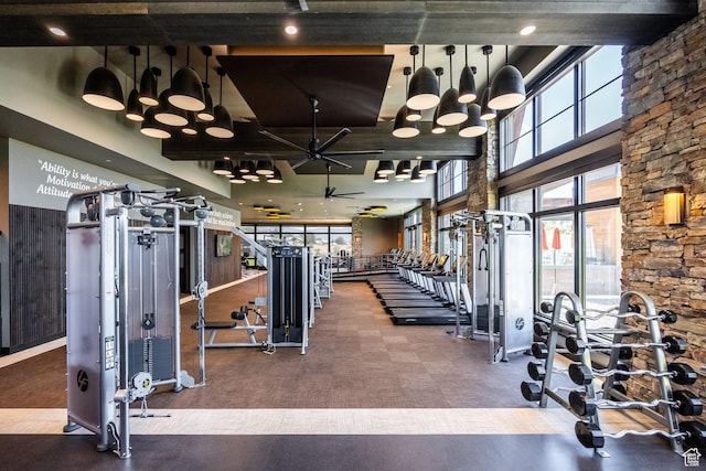 2177 E Notch Cir Unit 354, Heber City, UT 84032 - gym with a ceiling fan and a towering ceiling