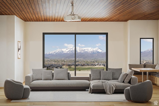 2177 E Notch Cir Unit 354, Heber City, UT 84032 - living room featuring a mountain view, wood finished floors, and wood ceiling