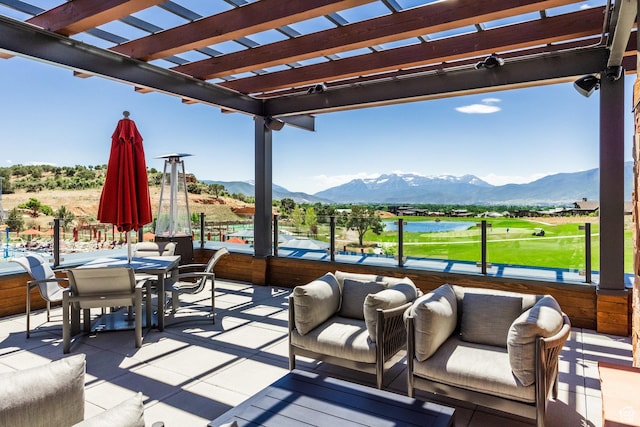 2177 E Notch Cir Unit 354, Heber City, UT 84032 - view of patio / terrace with a pergola, golf course view, a water and mountain view, and outdoor dining area