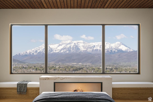 2177 E Notch Cir Unit 354, Heber City, UT 84032 - bedroom featuring a mountain view, wood finished floors, and wooden ceiling
