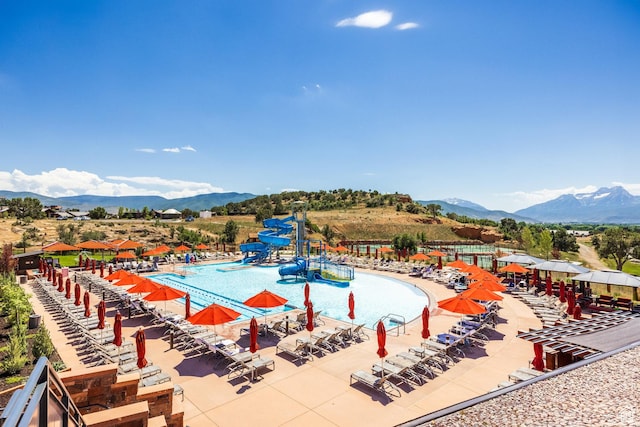 2177 E Notch Cir Unit 354, Heber City, UT 84032 - community pool with a water slide, a mountain view, a water play area, and a patio