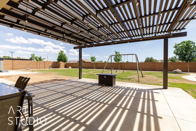 309 W Blue Quartz Dr, Washington, UT 84780 - view of patio featuring a playground, a pergola, and a fenced backyard