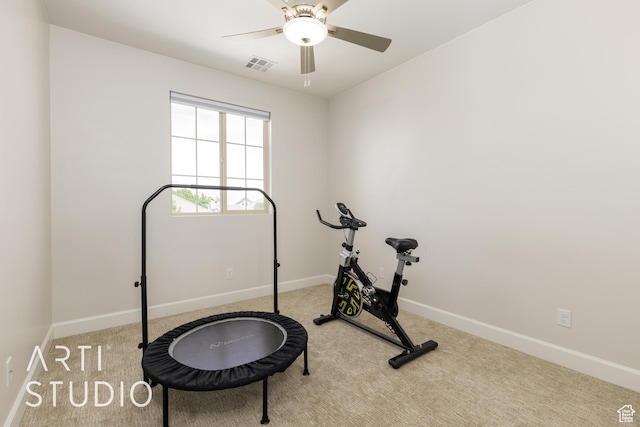 309 W Blue Quartz Dr, Washington, UT 84780 - exercise area featuring carpet floors, visible vents, ceiling fan, and baseboards