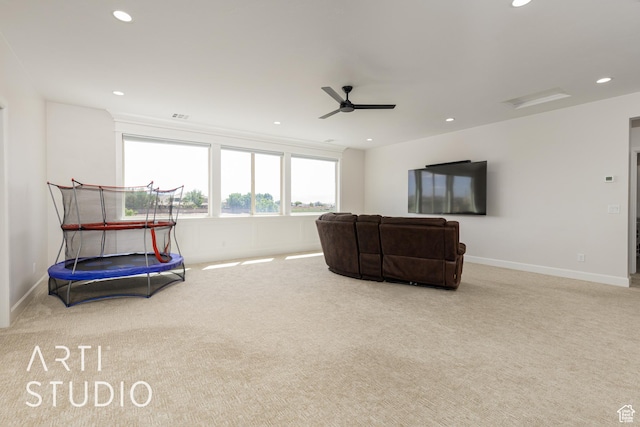 309 W Blue Quartz Dr, Washington, UT 84780 - carpeted living area featuring visible vents, a ceiling fan, recessed lighting, and baseboards