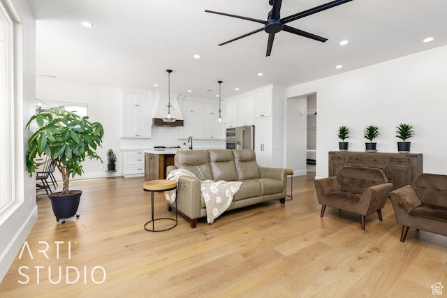 309 W Blue Quartz Dr, Washington, UT 84780 - living area featuring light wood-type flooring, a ceiling fan, and recessed lighting