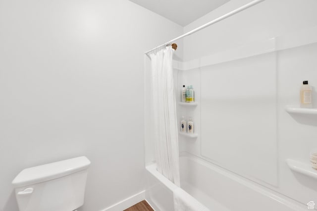 315 W 910 S, American Fork, UT 84003 - bathroom featuring toilet, shower / bathtub combination with curtain, wood finished floors, and baseboards