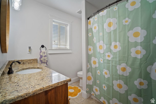 9457 N 4800 W, Elwood, UT 84337 - full bath with a shower with curtain, visible vents, toilet, vanity, and tile patterned flooring